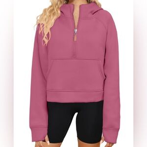 Cropped Pullover Fleece Lined Sweatshirt Quarter Zip Women's Pullover Size Large